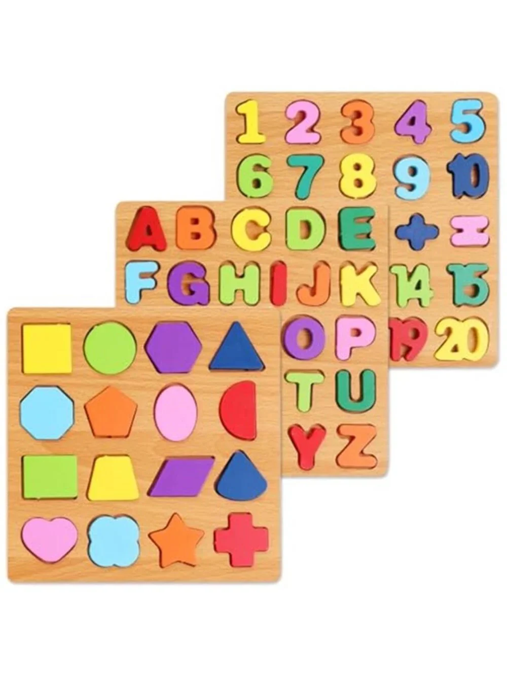 3 Pack Wooden Alphabet Number and Shape Puzzles